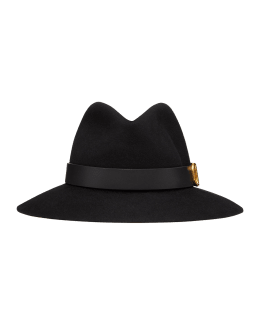 Saint Laurent Women Black Fedora Hat With Engraved Logo In Felt Woman