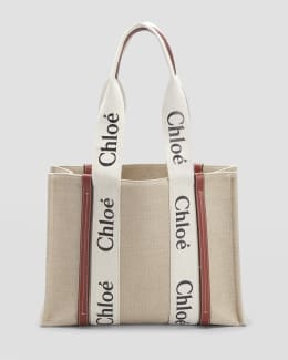 CHLOÉ Woody large embroidered leather-trimmed nylon tote