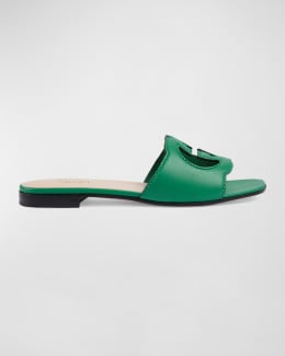 Ferragamo Liss Leather Logo Flat Slide Sandals | Neiman Marcus