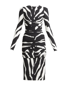 Dolce&Gabbana Zebra-Print Ruched Cady Midi Dress | Neiman Marcus