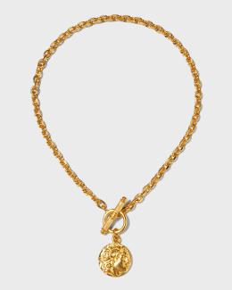Ben-Amun Gold Two-Row Chain Necklace w/ Coin Pendant | Neiman Marcus