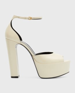 Saint Laurent Jodie Leather Ankle-Strap Platform Sandals | Neiman Marcus