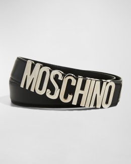 Moschino Couture Silver Leather Logo Metal Buckle Waist Belt