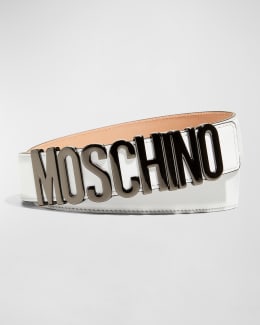 Moschino Men's Metal Logo Leather Belt | Neiman Marcus
