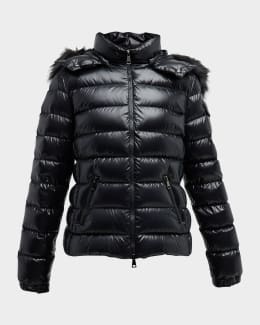 Moncler Boed Short Puffer Jacket with Shearling Hood Trim