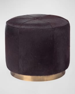 WOVEN LEATHER OTTOMAN | BLACK main image 0