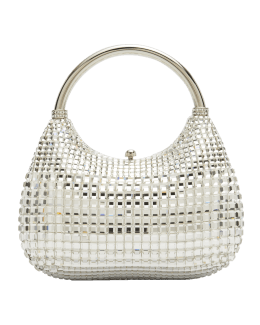 Silver Satin Crystal Mesh Bag with Crystal Handle, BON BON, Spring Summer  2021
