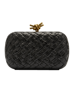 Bottega Veneta Knot Padded Woven Lambskin Clutch Bag Space Brass