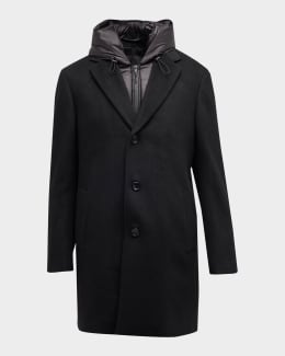 Corneliani Men's ID Wool Top Coat, Navy | Neiman Marcus