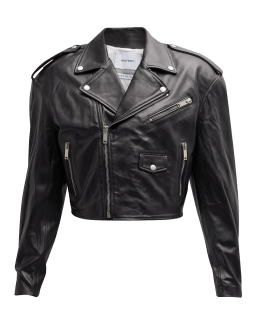 Tom Ford Metallic Dabbed Croc Printed Leather Biker Jacket Silver