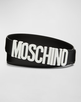 Moschino Men's Metal Logo Leather Belt | Neiman Marcus