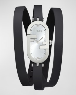 フェンディ レザー＆メタル O'CLOCK バーティカルウォッチ Fendi O'Lock Vertical Oval Calf Leather Wrap Watch | Neiman