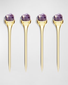 Striations Cocktail Picks in Holder, Set of 4