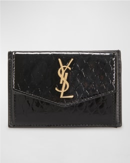 YSL SAINT LAURENT Logo Leather Card Case Wallet--Red/Gold