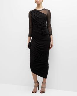 norma kamali walter slim off-the-shoulder sweetheart shirred midi dress Norma Kamali Walter Dress