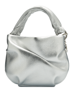 Black Calf Leather Bag with Silver Metal Handle, BON BON BUCKET, High  Summer 2021