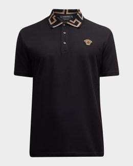 Versace Men's Embroidered Intarsia Wool Knit Polo Shirt | Neiman