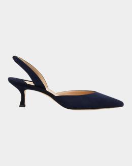 Manolo Blahnik Carolyne Suede Mid-Heel Slingback Pump | Neiman Marcus