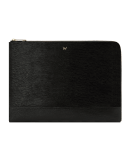 Wolf Men's W-Logo Recycled Leather Laptop Sleeve, 13L Black
