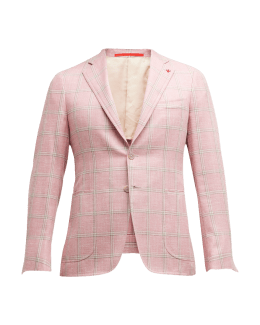 GIANLUCA ISAIA Chest Size 42 Long Navy Beige Window Pane Wool Sport Coat