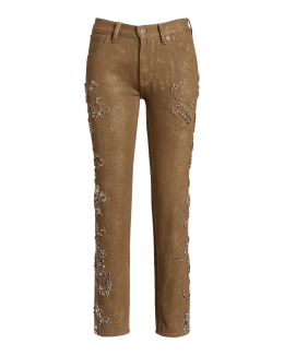 160 Skinny-Leg Floral Embellished Metallic Denim Jeans - Shop and