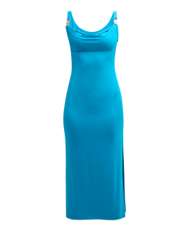 Versace Cowl-Neck Medusa-Strap Jersey Midi Dress