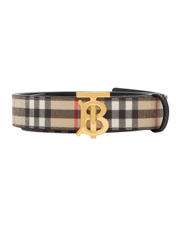 Burberry TB Reversible E-Canvas & Leather Belt, 105 / Brown Multi