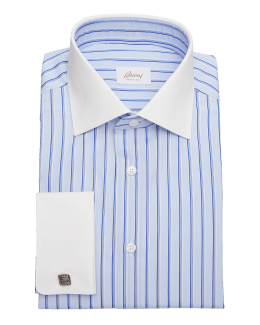 Brioni Men's Contrast Collar/Cuff Stripe Dress Shirt   Neiman Marcus