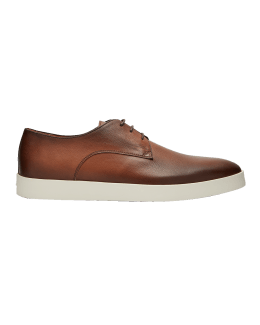 Santoni Men's Clean Iconic Leather Low-Top Sneakers, Navy | Neiman Marcus