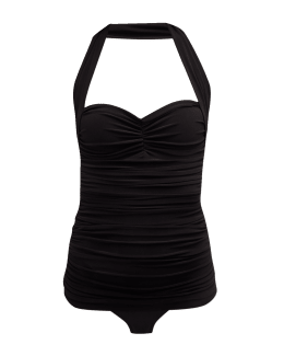 Norma Kamali Bill Mio Shirred Halter One-Piece Swimsuit | Neiman Marcus