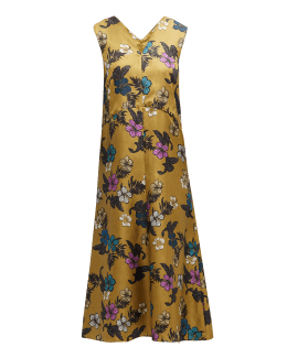 Oscar de la Renta Mixed Botanical Asymmetric Hem Dress | Neiman Marcus