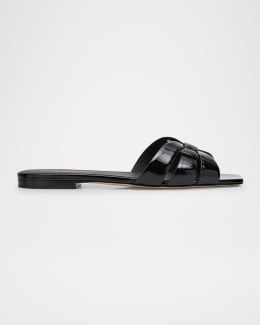 Valentino Garavani VLogo Leather Cutout Flat Slide Sandals