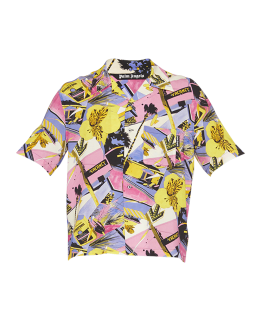 Versace Men's Tiger & Wildflower Camp Shirt - Khaki Multicolor - Size 36