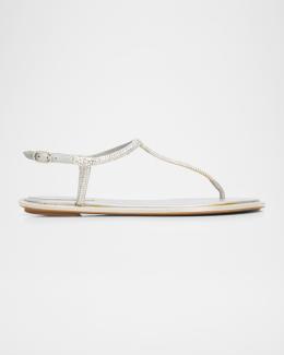 Rene Caovilla Strass T-Strap Thong Sandals | Neiman Marcus