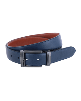 Reversible navy blue grey belt leather nubuck - The Nines