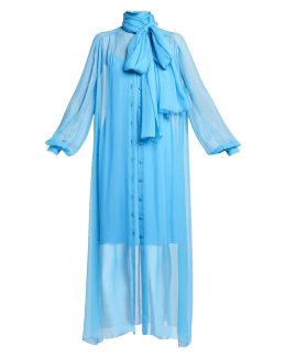 Oscar de La Renta Long-Sleeve Button-Front Ombre Jersey Maxi Dress