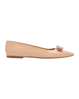 FERRAGAMO Varina bow-embellished quilted smooth and patent-leather ballet  flats