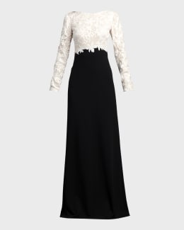 Tadashi Shoji Embroidered Floral Illusion Gown | Neiman Marcus