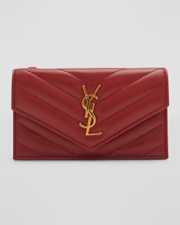 Auth Saint Laurent Tri-Fold Mini Wallet YSL Navy Gold Leather Itary Unisex