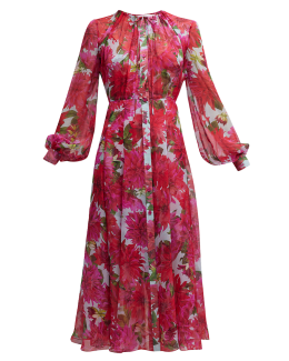 Oscar de La Renta Long-Sleeve Button-Front Ombre Jersey Maxi Dress