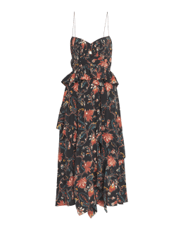 Saloni Fleur Silk Sleeveless Tiered-Ruffle Midi Dress