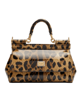 Dolce & Gabbana Sicily Medium Leopard Print Textured Leather Top