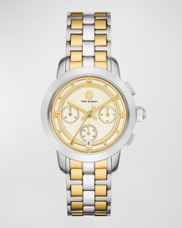 Tory Burch Classic Chronograph White Dial Two Tone Steel Strap Watch for Women - TBW1034