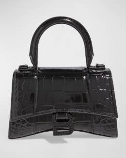 BALENCIAGA Metallic Shiny Calfskin Crocodile Embossed Crystal