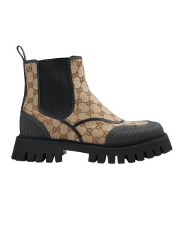 Gucci Boot Mens 9 Black with Horsebit Chain, 2 stacked block heel, side zip