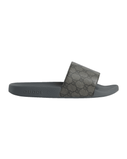 GG Supreme Canvas Slides in Grey - Gucci