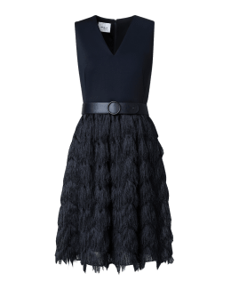 Akris punto Fringed Zigzag Jacquard Midi Dress with Belted Waist