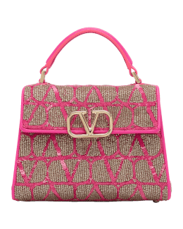 VALENTINO GARAVANI Crystal Embroidered Mini Vsling Top Handle Bag Emerald  Jungle 1217141