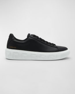 Versace Men's La Greca Leather Low-Top Sneakers | Neiman Marcus