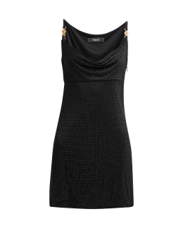 Versace Cowl-neck Strass Embellished Jersey Mini Slip Dress - Black